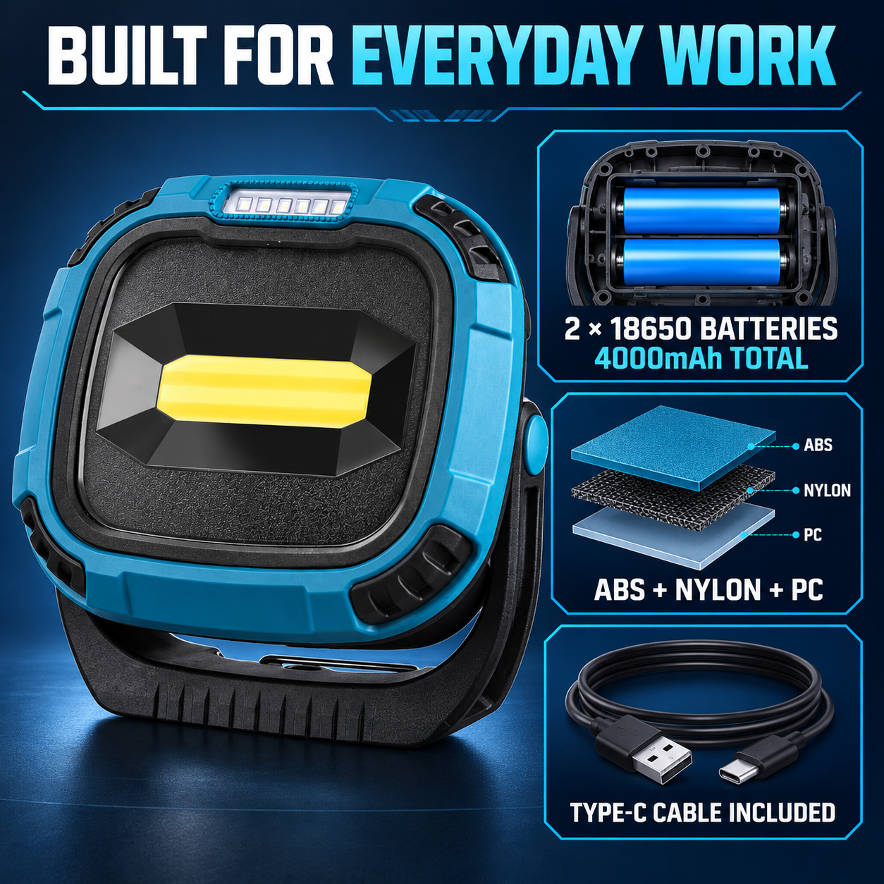 Rechargeable Magnetic Battery Display Type C LED Work Light Base Hanging W895 2 Adjustable Stand photo 6