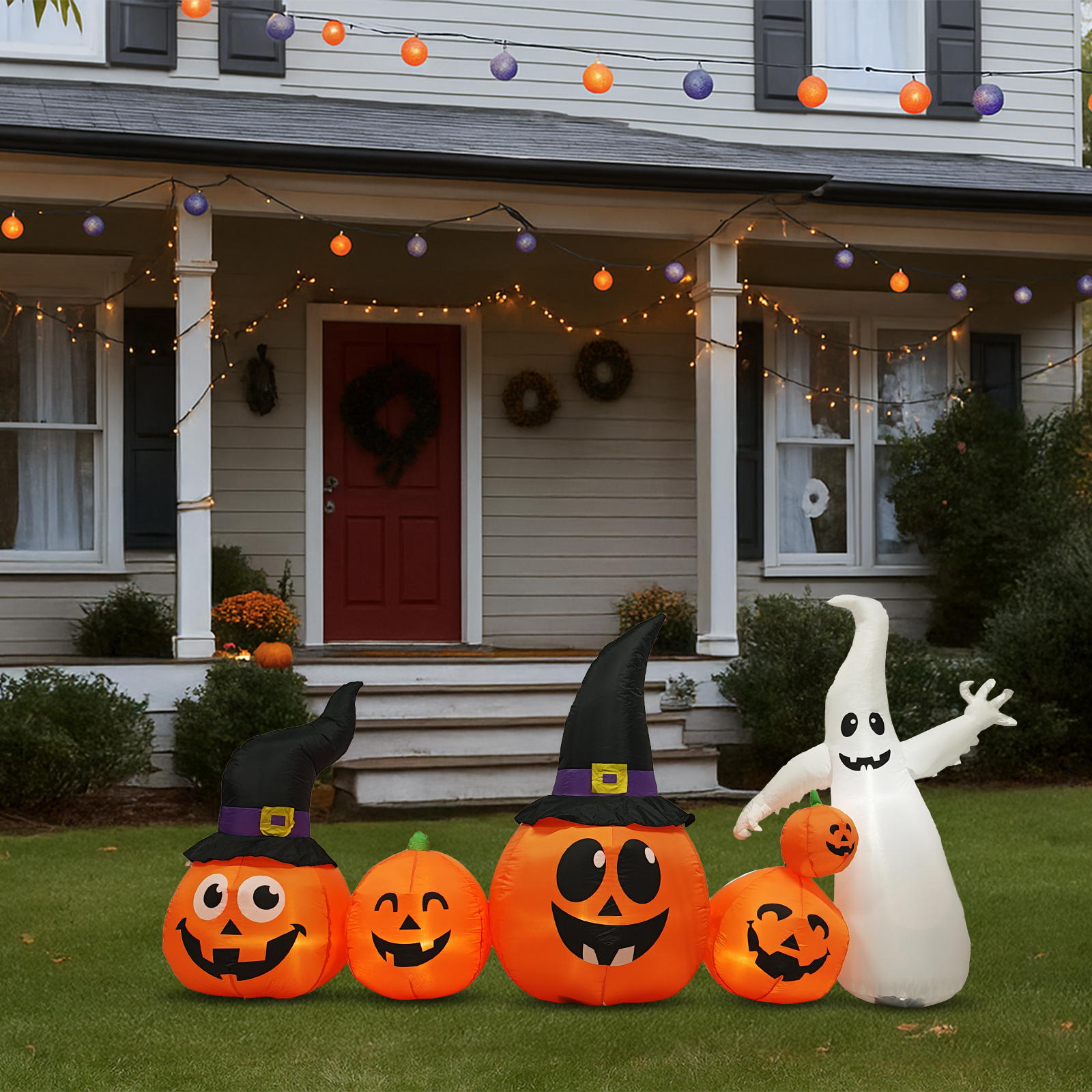 8FT Long Halloween Inflatables Pumpkins Ghost Outdoor Decorations,Blow Up Yard Decoration With Built-in LEDs Lighted For Lawn Garden Outside Indoor Decor photo 3