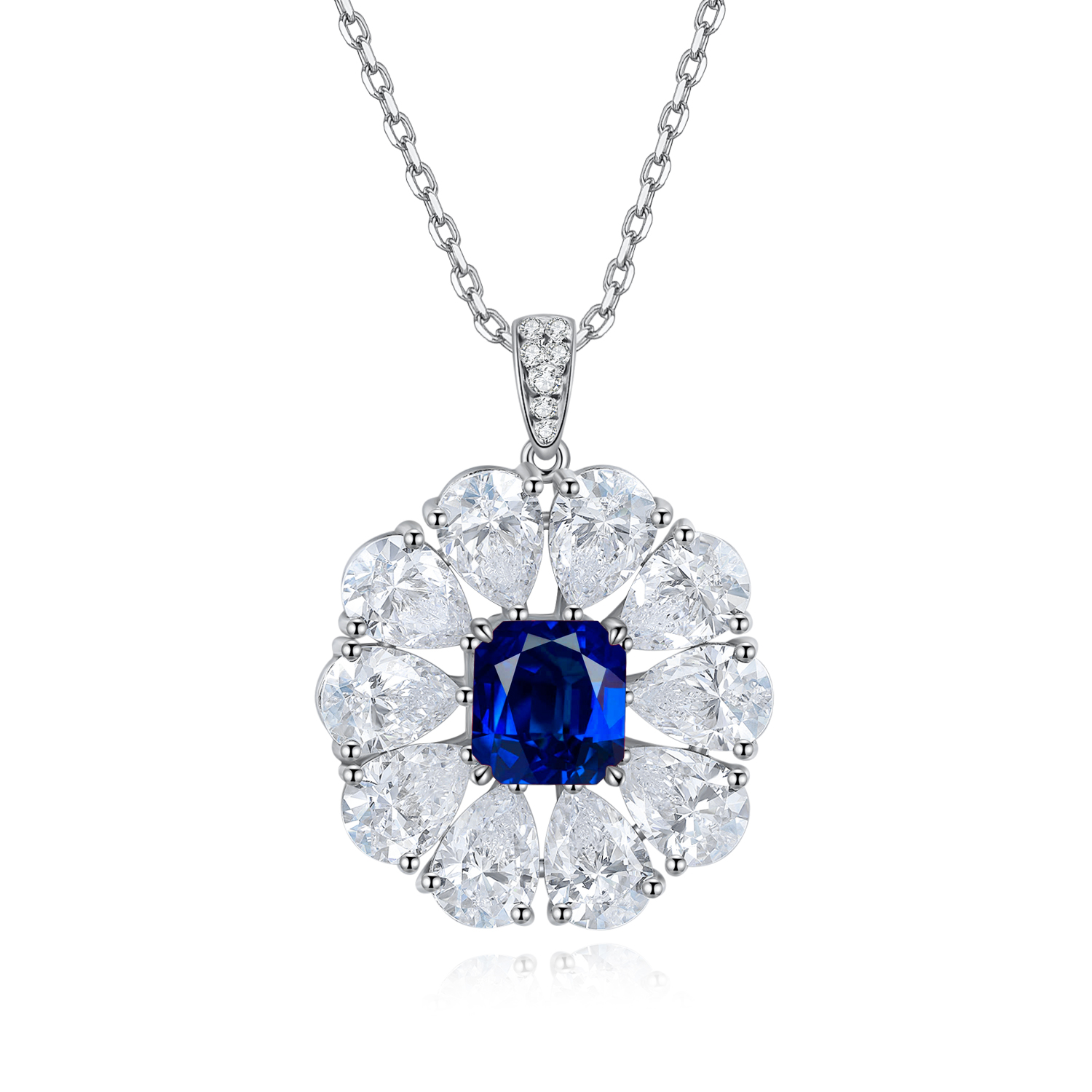 S925 Silver 7.7g Lab-Created Gemstone Necklace, 7x7.5mm Pendant, 5 Colors, 40&5cm photo 3