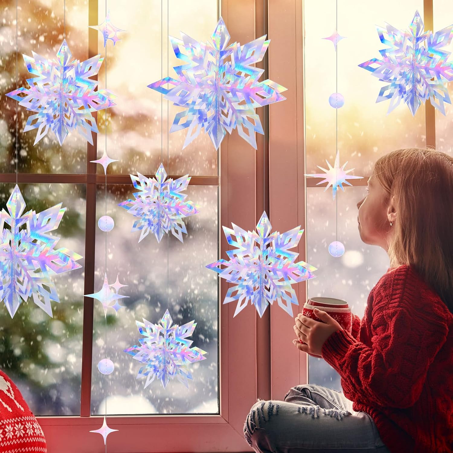 Christmas Hanging Snowflake Decorations 18 Units, 3D Holographic Snowflakes For Winter Wonderland, Birthday, New Year And Party Decor photo 5