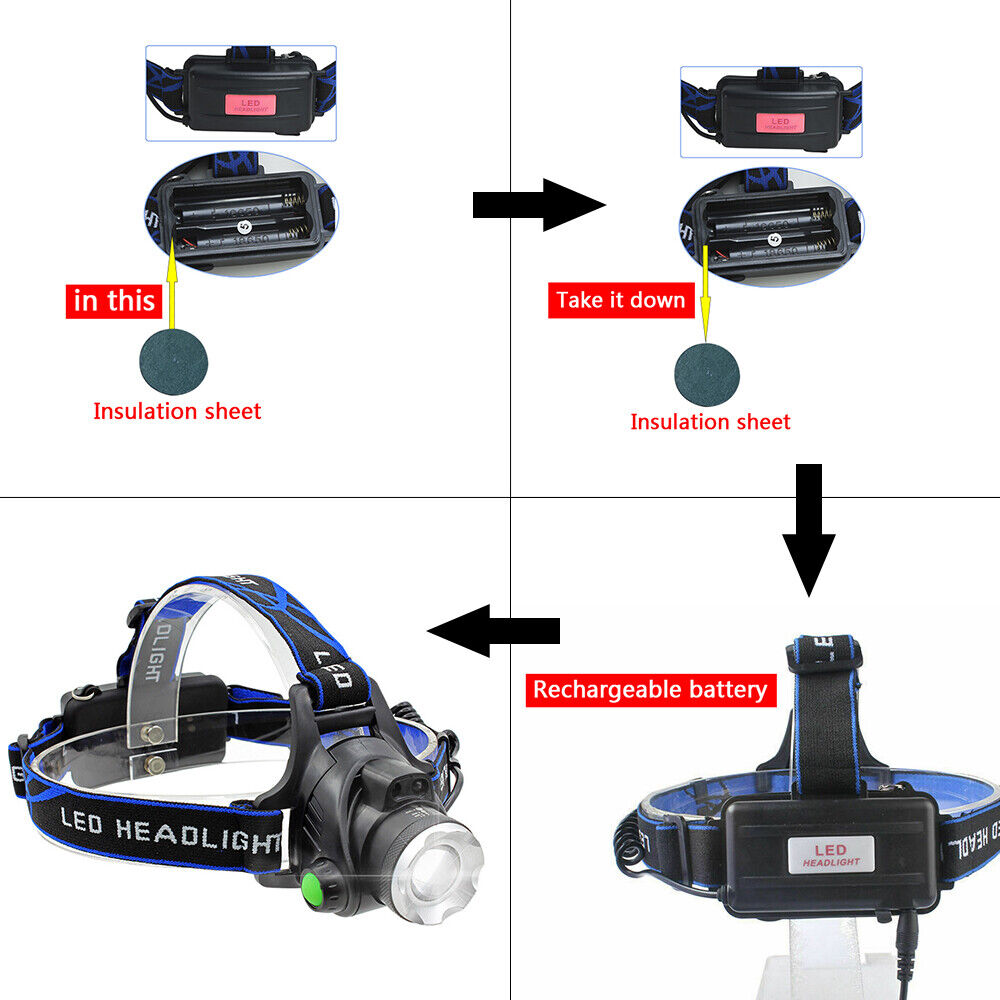 LED Head Torch Headlight Camping Headlamp Rechargeable Waterproof Fishing Light photo 3