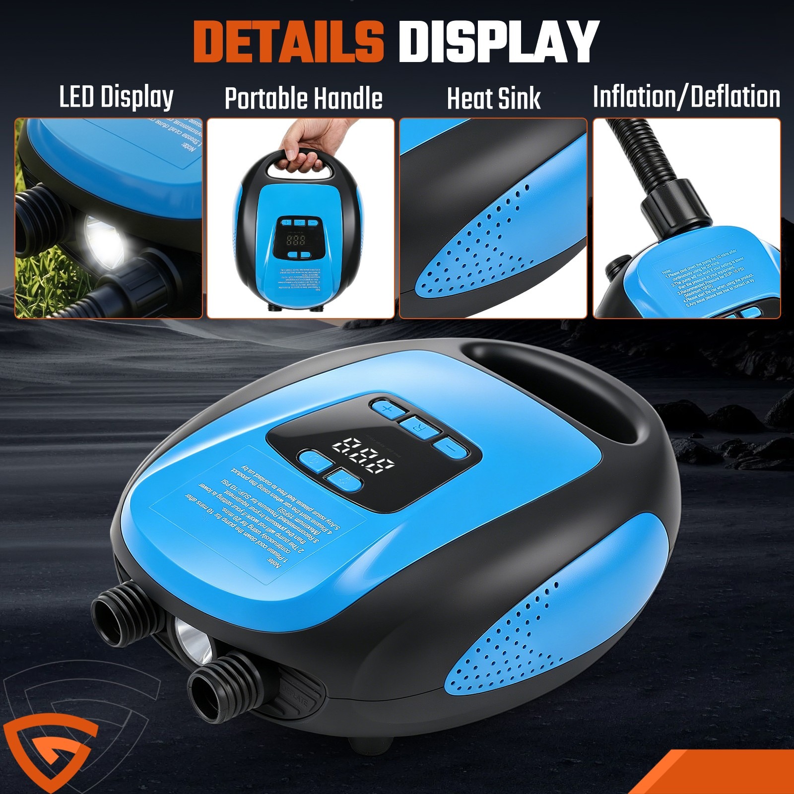 12V SUP Electric Air Pump 20PSI Max Digital LCD For Paddle Board Inflatable Boat photo 4