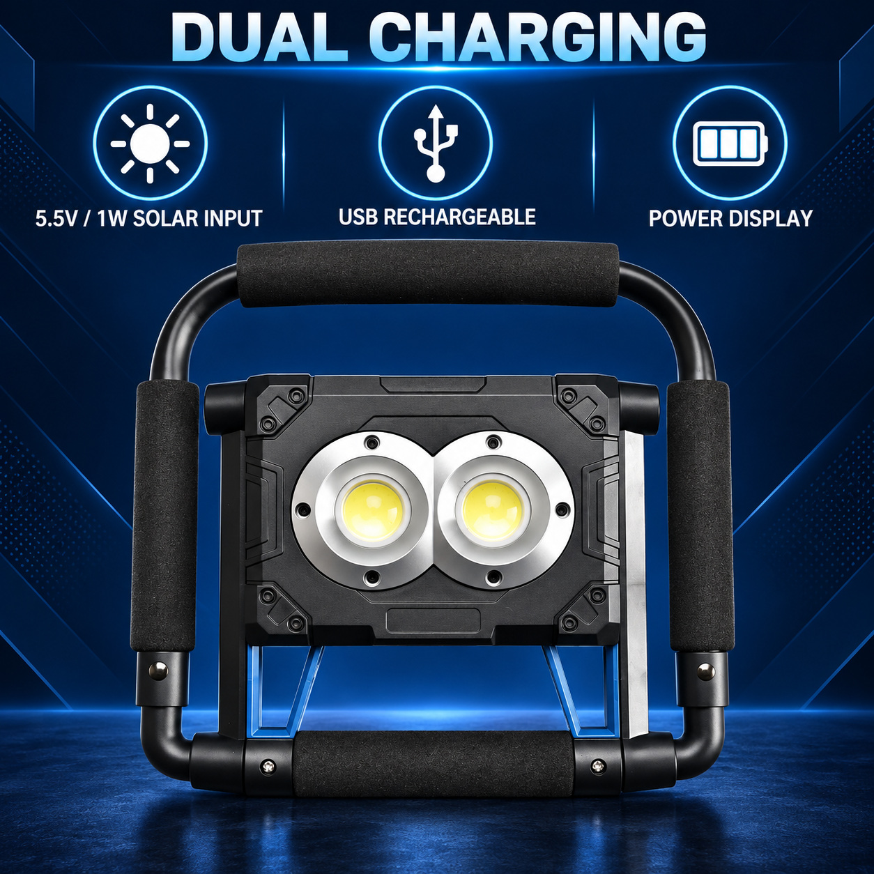 Solar Powered Rechargeable Magnetic Battery Display LED Flood Light W874 3 3600mAh 30W Work Lamp photo 5
