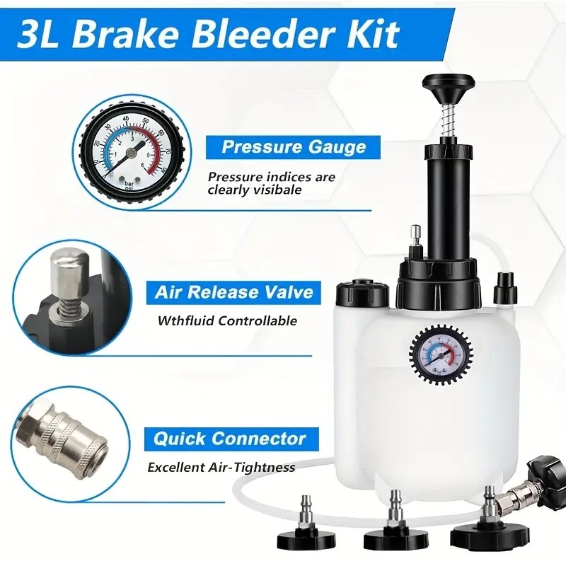 3L Pressure Brake Clutch Fluid Bleeder Bleeding Kit 4 Master Cylinder Adapters photo 1