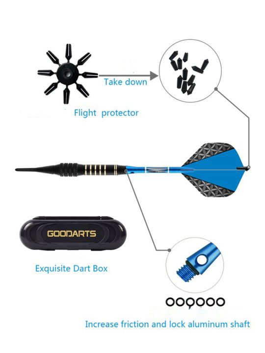 3Pcs Professional Competition Aluminium Shaft Soft Needle Tip Darts Set With Case photo 5