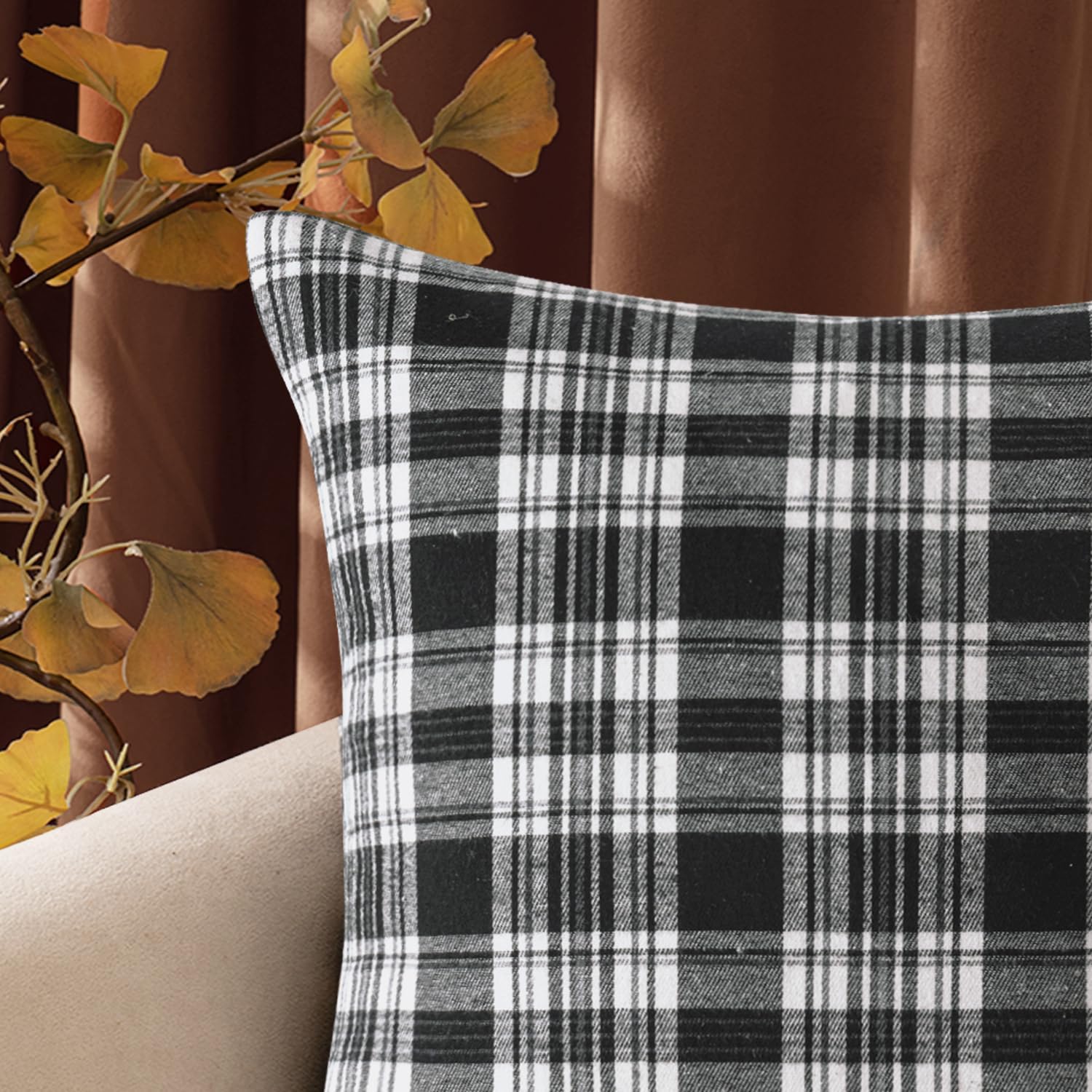 Fall Black White Scottish Plaid Pillow Covers 2 Units, 18x18 Inch Decorative Cushion Cases For Sofa, Couch, Bed And Home photo 4