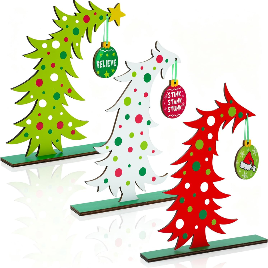 3 Pcs Christmas Decorations Wooden Table Centerpiece Christmas Tree Decor photo 1