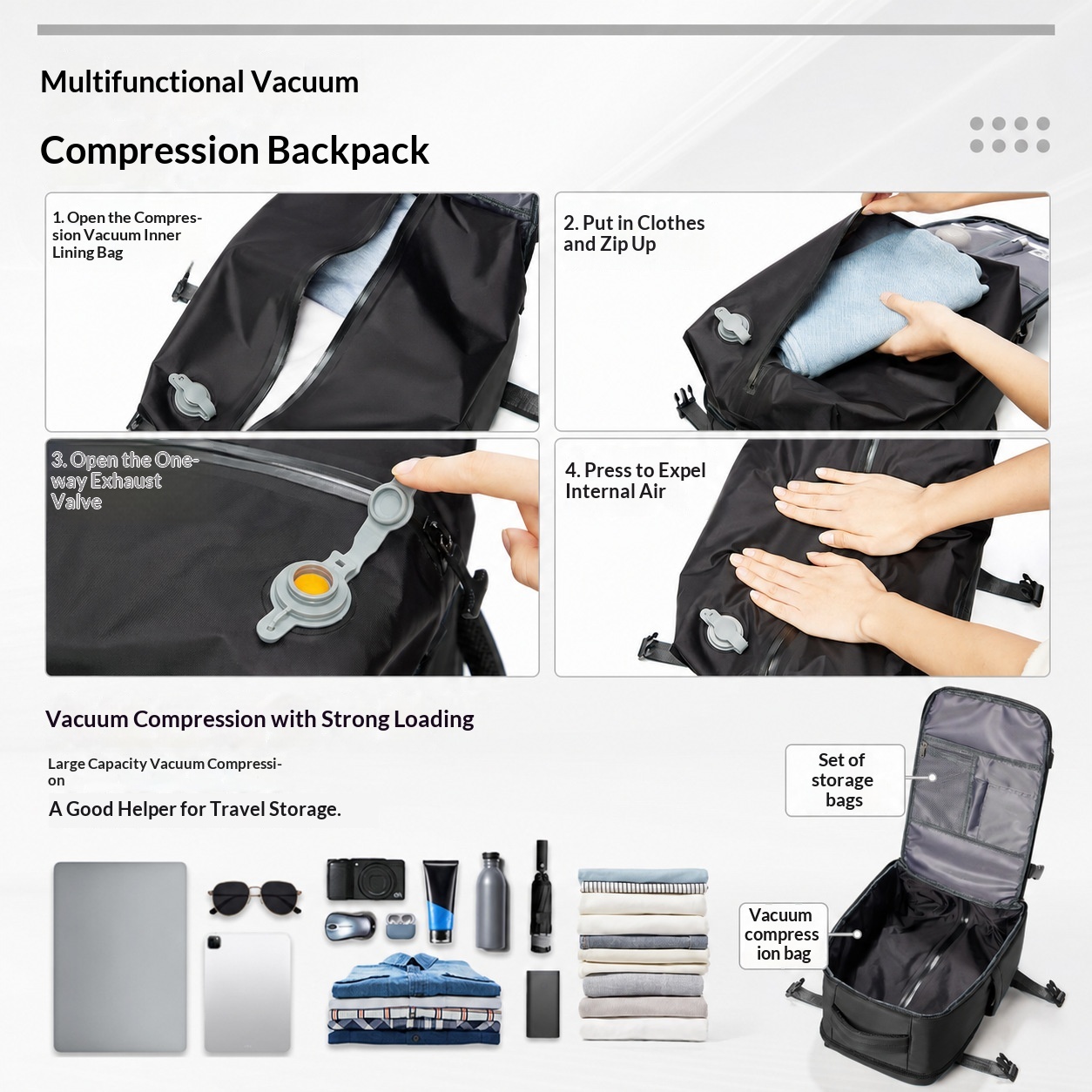 Vacuum Compression Backpack, Budget Airline Boarding Travel Bag, Large Capacity Business Computer Bag, Lightweight photo 3