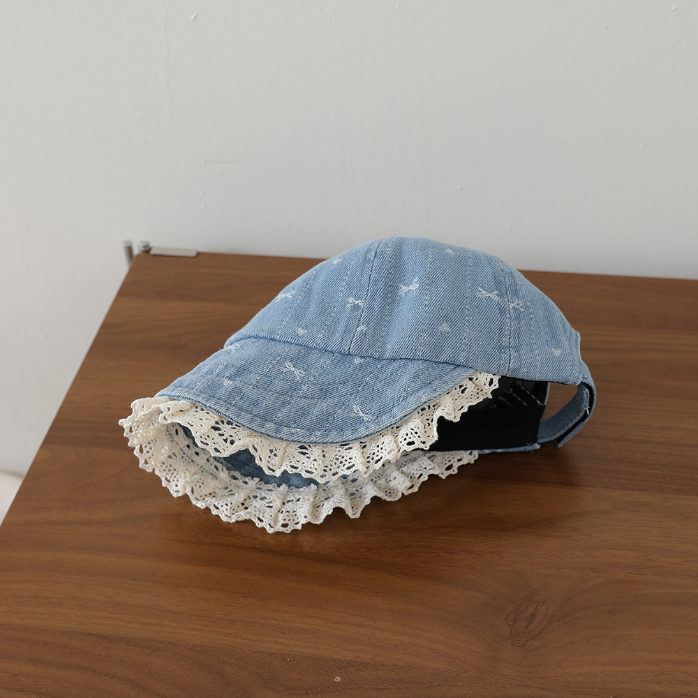 Children's Korean-style Textured Butterfly Knot Lace Trimmed Sailor Hat, Washed And Distressed Wide Brim Soft Cap photo 4