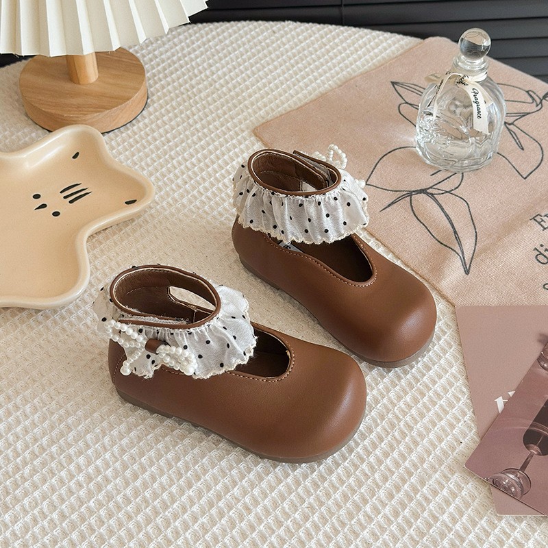 2026 Spring New Kids Princess Shoes, Lace Ruffle Pearl Decor Flats, Elegant Fashion Casual Single Shoes For Baby Girls photo 4