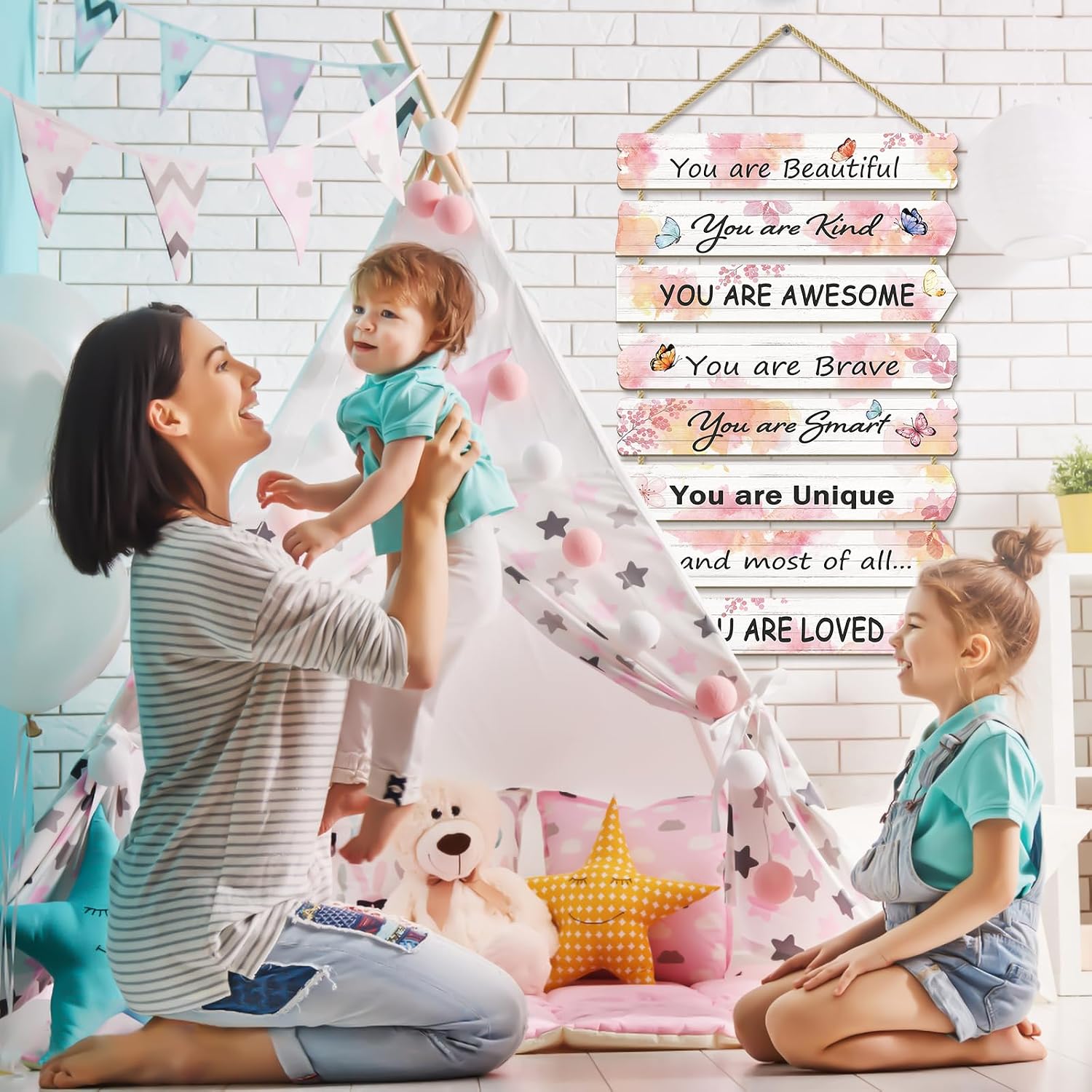 Girls Butterfly Wall Decor, Pink Inspirational Wall Art For Kids Bedroom, Nursery, Toddler Room And Home Decor photo 2