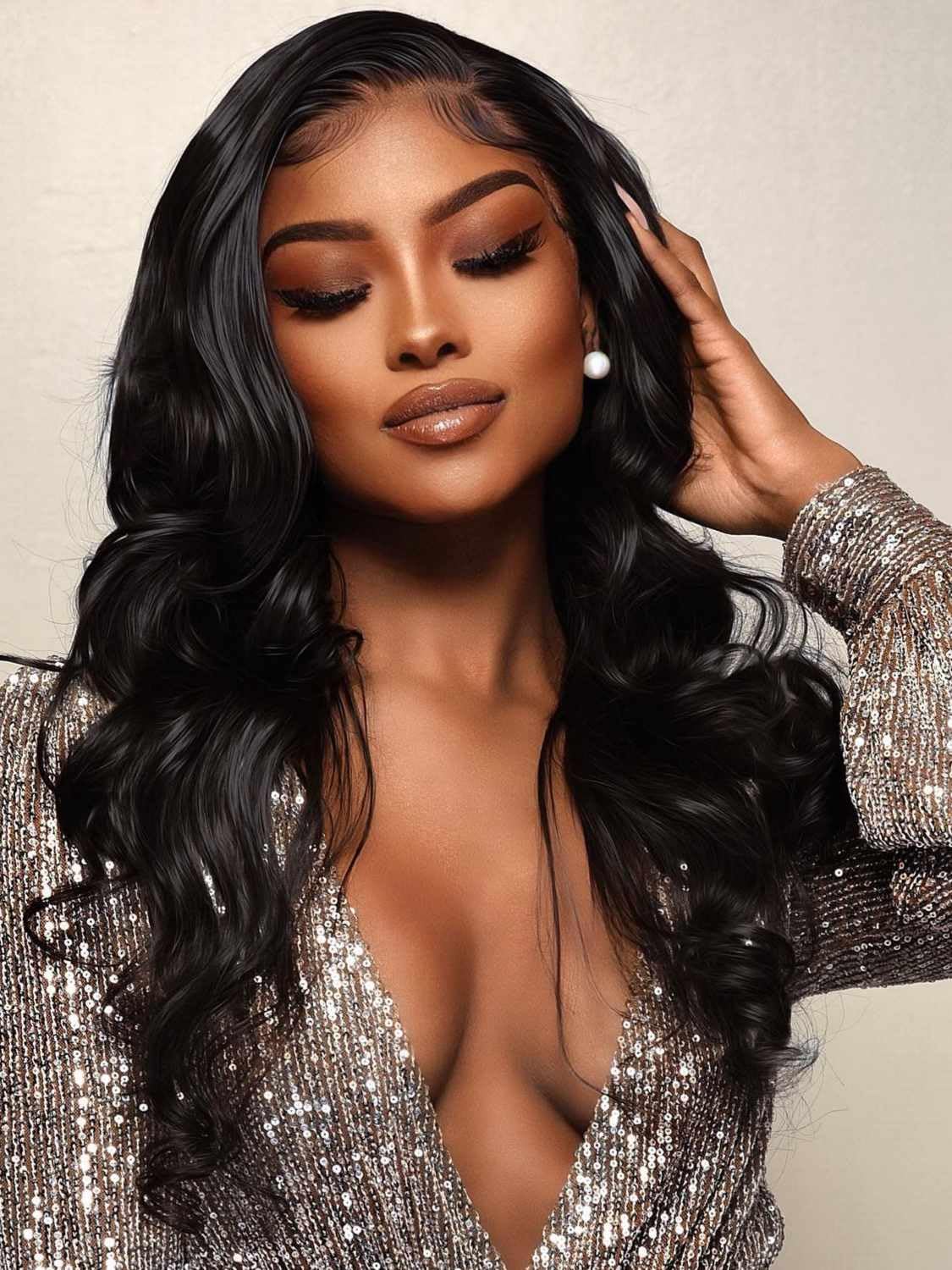 V-Part Human Hair Wig Body Wave, Natural Color, Density photo 4