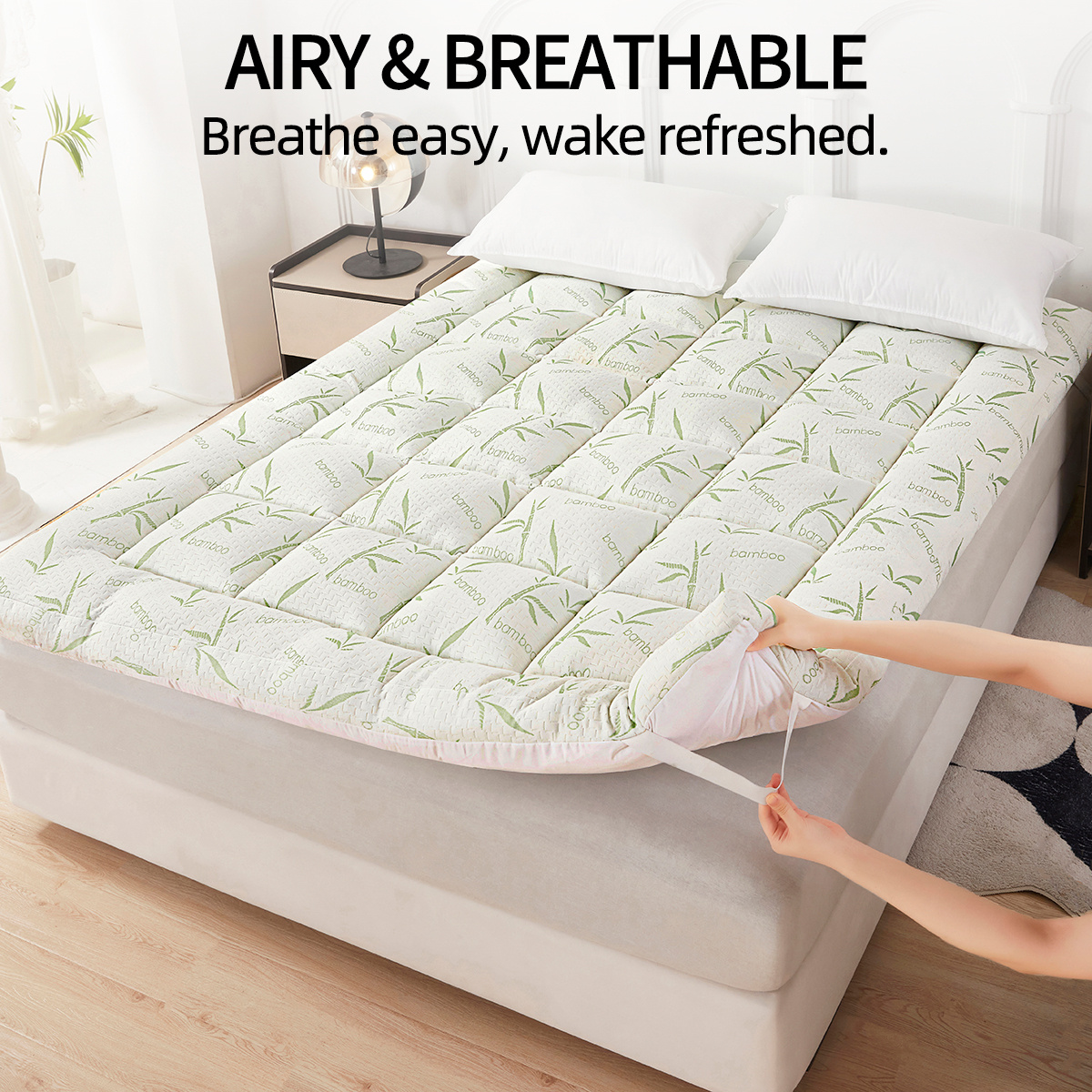 Non-Slip Mattress Protector Topper, Bamboo Fabric Bed Pad, Extra Soft Sleeping Mattress Cover photo 8