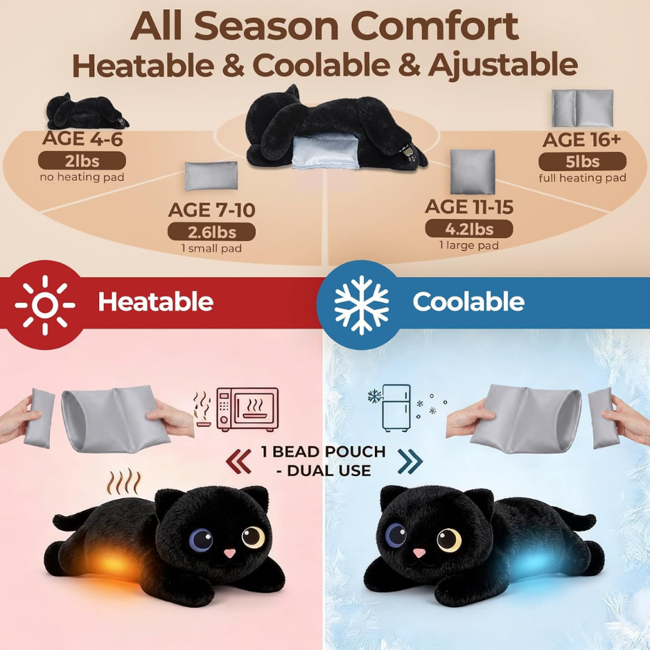 Weighted Black Cat Plush Stuffed Animal, Heatable & Coolable Weighted Plush Toy, Soft Comfort Cat Pillow For Relaxation, 2-5 Lbs photo 6