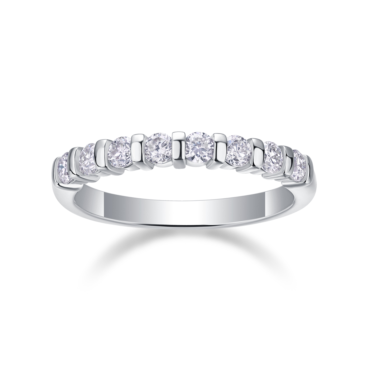 S925 Silver 2.1g Platinum Plated Moissanite Ring, 2.8mm 8pcs D VVS1 Half Eternity Band, GRA Certified US 5-9 photo 5