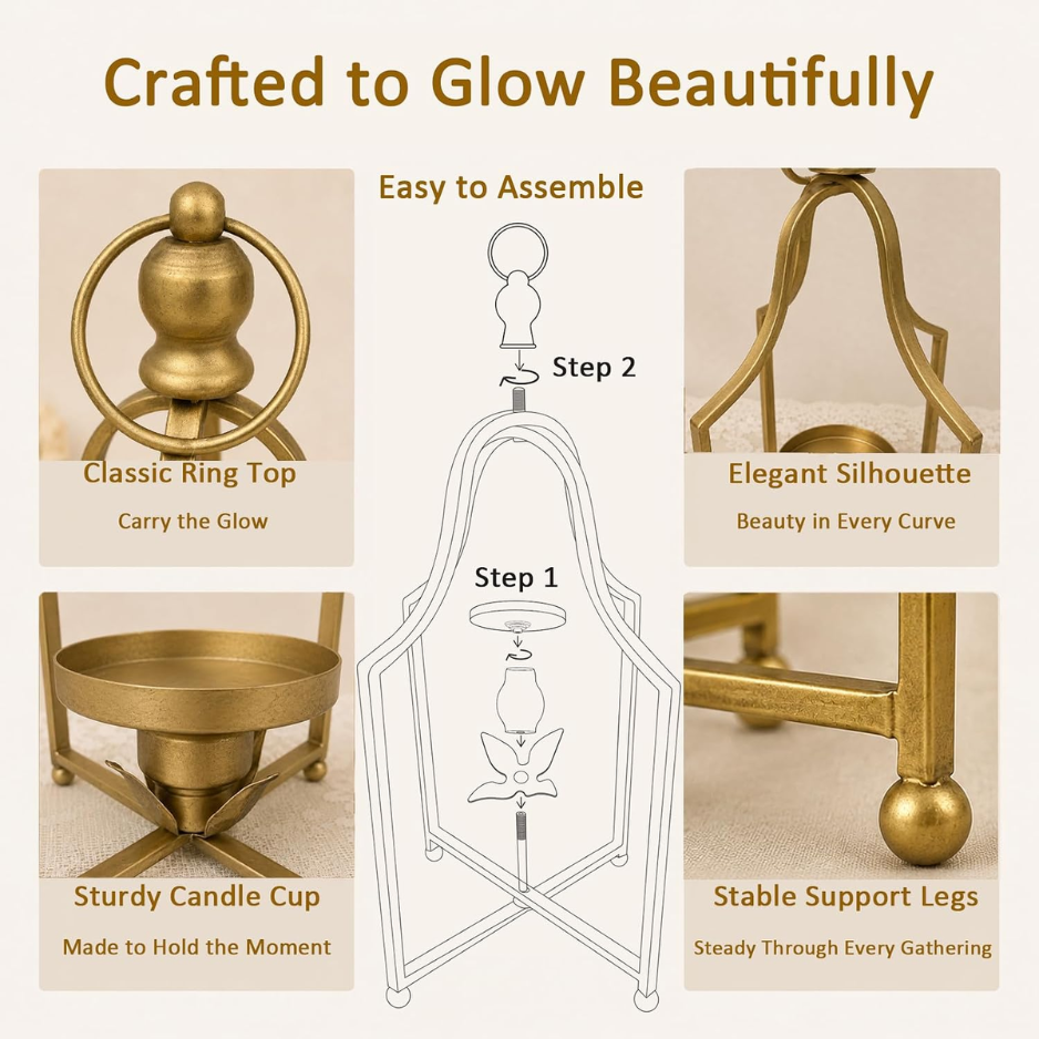12.5 & 16.5 In Cozy Decorative Lanterns Set Of 2, Handcrafted Metal Iron Candle Holders photo 3
