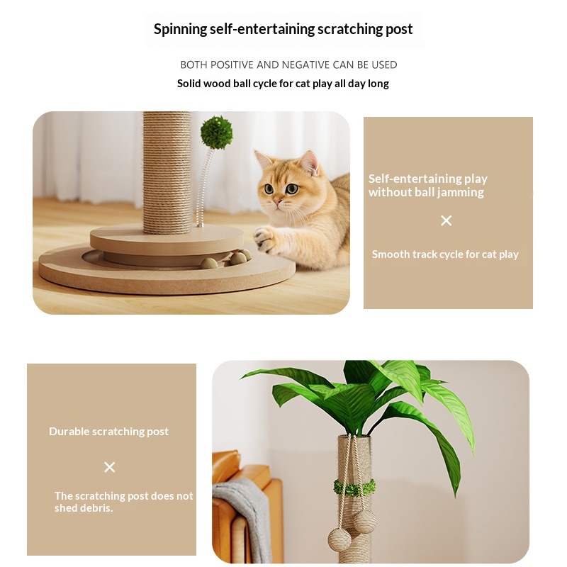 Cat Climbing Frame With Solid Wood Scratching Board, Durable Scratch-Resistant Cat Teaser Stick, Not Easy To Shed Debris, Cat Toy, Pet Supplies, Cross-Border Hot Seller photo 3