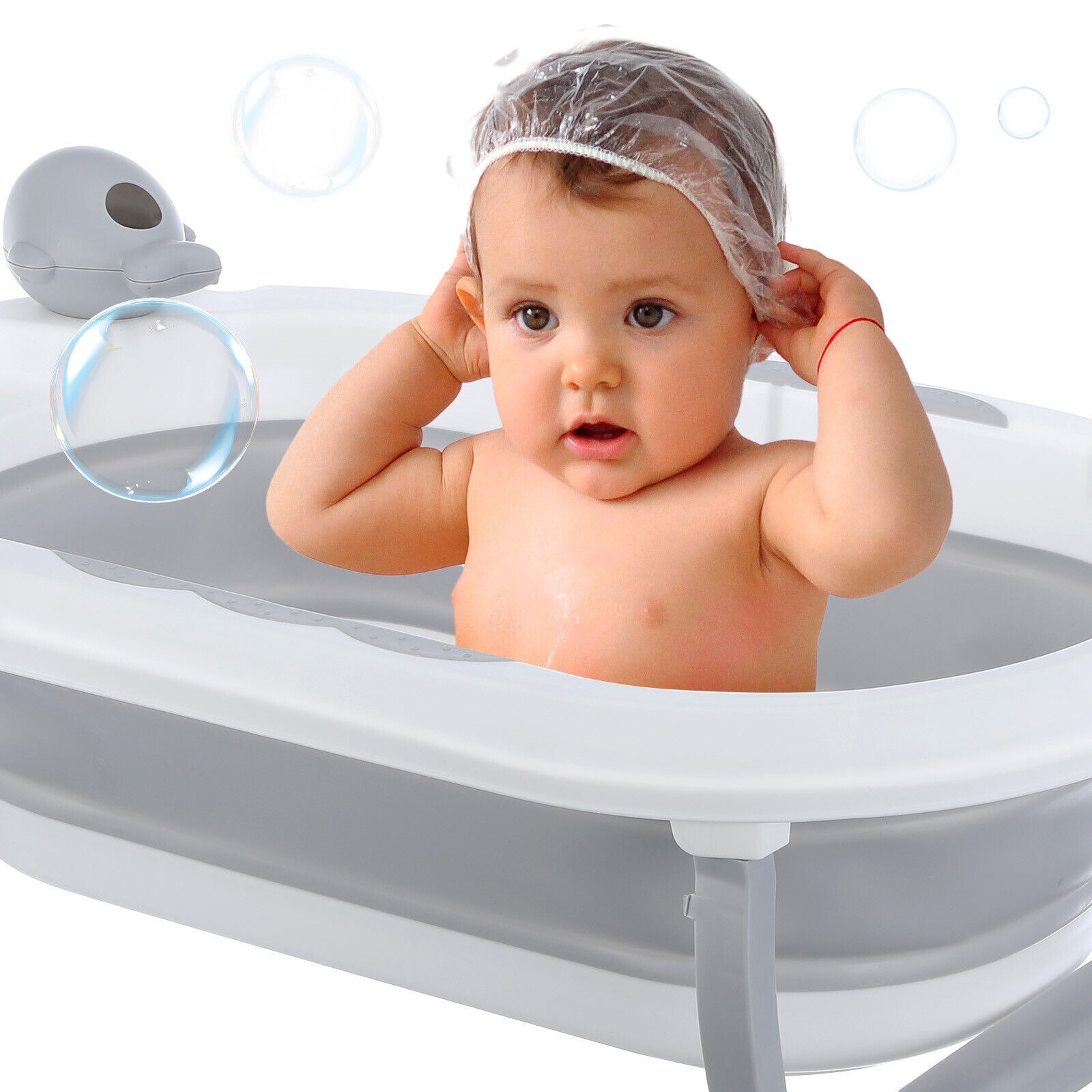 Foldable Baby Bath Tub Ergonomic With Temperature & Cushion Bath Pad And Bath Net photo 1