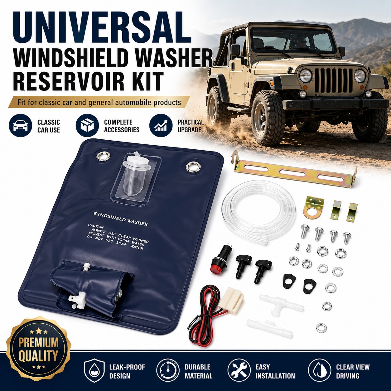 Universal Classic Car Windshield Washer Bag Kit 12V Complete Accessories photo 8