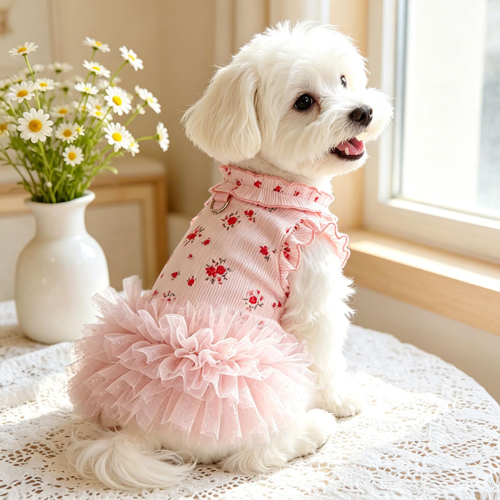 Dog Dresses For Small Dogs Girl,Floral Dog Tutu Dress,Pet Clothes For Puppy Small Cats Cute Dog Princess Skirt For Female Pet Birthday Party Outfit photo 7