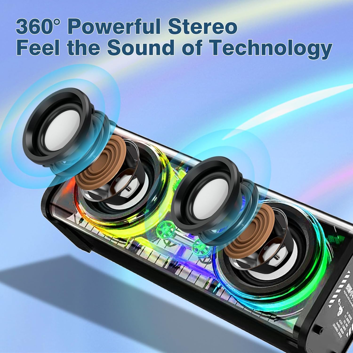Portable Bluetooth Speaker With LED Lights&Transparent Casing, Bluetooth 5.3 Wireless Outdoor Speakers Support TWS PairingTF Card, 10W Stereo Sound, Electronics For Home, Outdoors, Travel Black photo 3