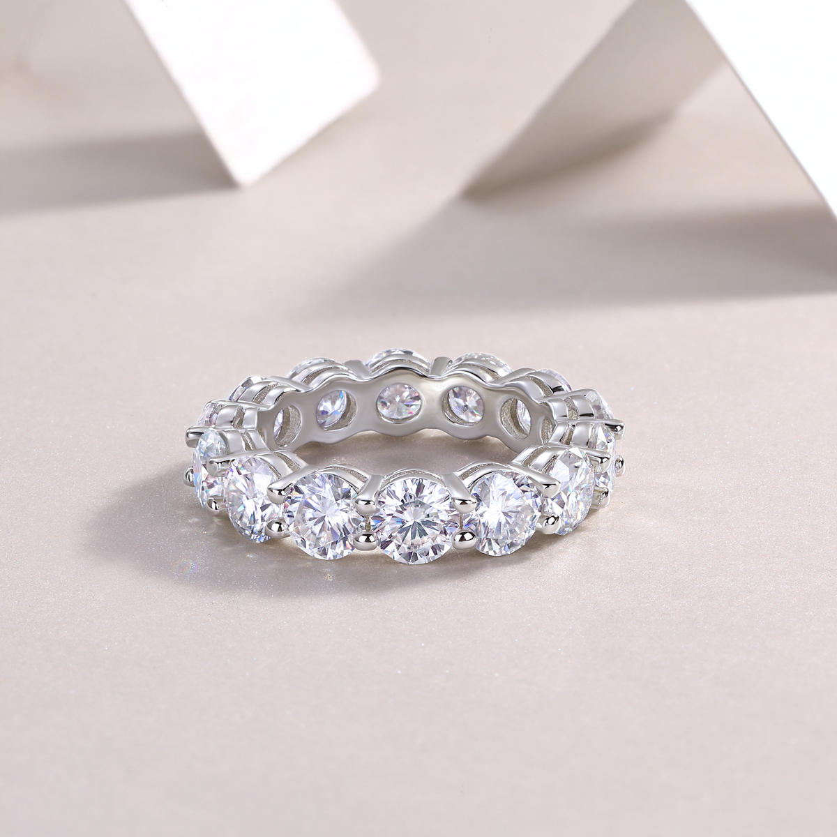 S925 Silver 3.5g Platinum Plated Moissanite Eternity Ring, 5.0mm 13pcs D VVS1 Band, GRA Certified US 5-9 photo 6
