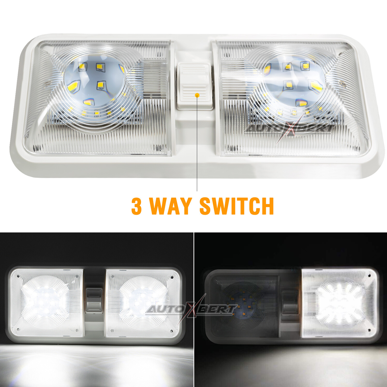 12V RV Interior LED Ceiling Light Boat Camper Caravan Trailer Double Dome Light photo 4