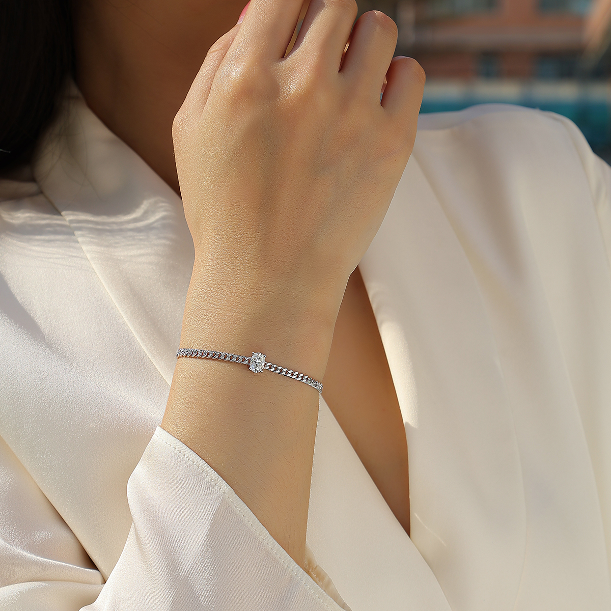 S925 Silver 1ct Oval Moissanite Bracelet, 4.7g 16&5cm Adjustable Cuban Link, D VVS1 GRA photo 6