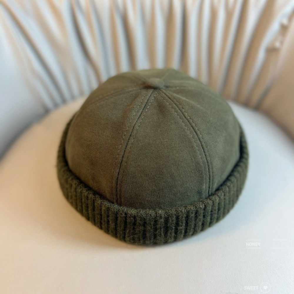 Patchwork Knitted Rolled-edge Vegetable-pulp Hat For Autumn And Winter, Made Of Cotton, With A Retro And Simple Design, Suitable For Workwear, Without A Brim, For A Lord-like Look photo 8
