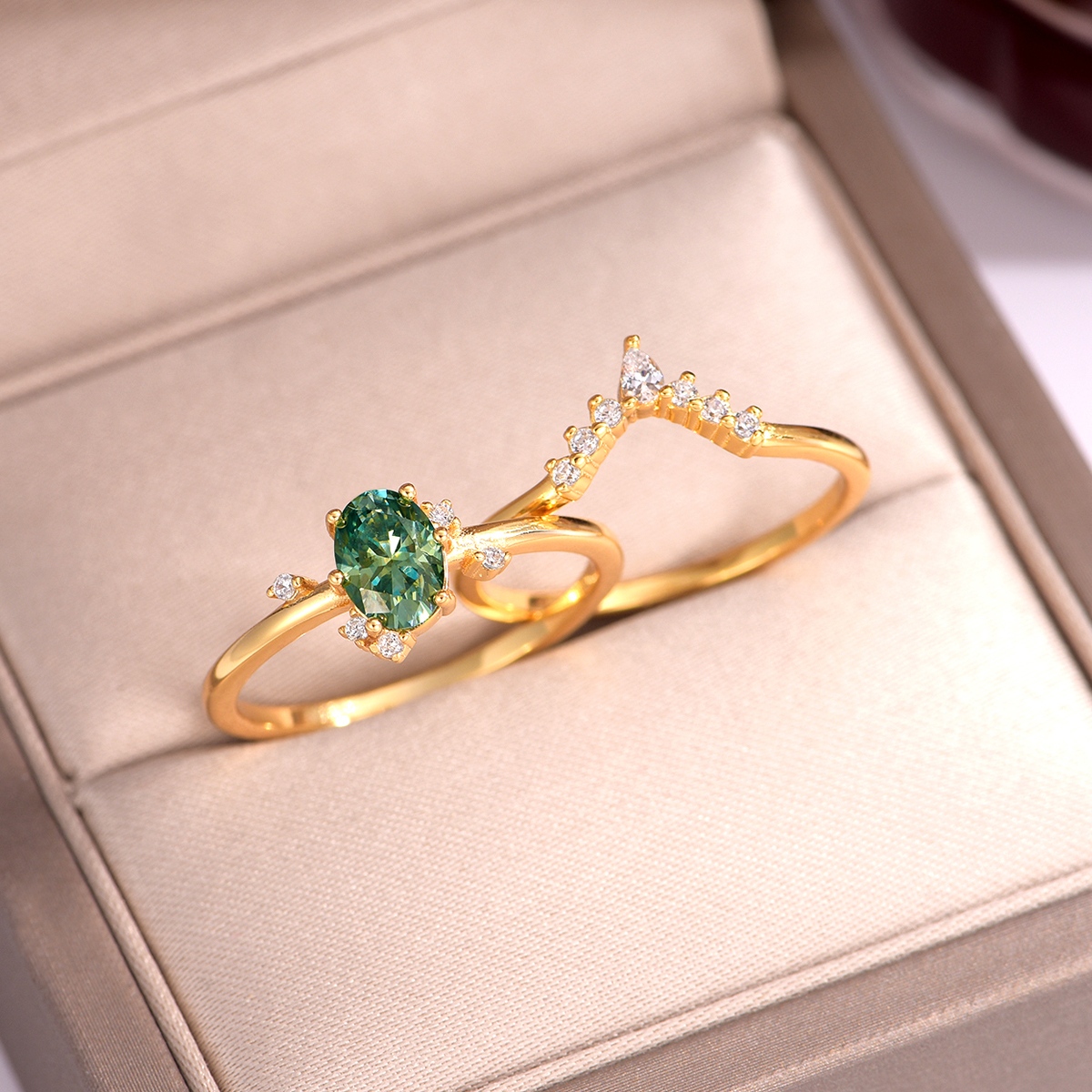 S925 Silver Gold Plated 5x7mm Oval Teal Moissanite Bridal Set Crown Pave Band D Color VVS1 US 6-9 GRA Certified Gift Box photo 2