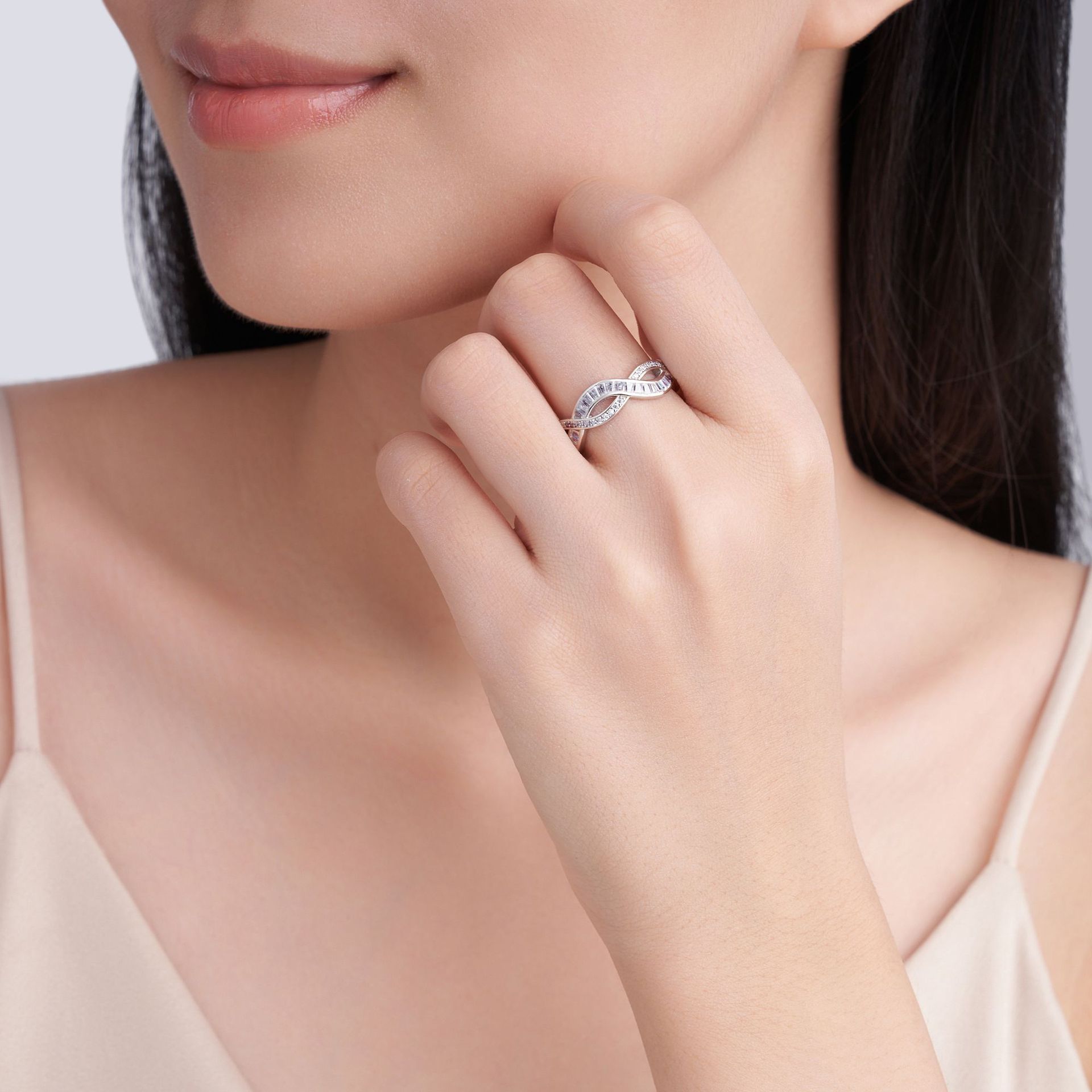 S925 Silver 3g Baguette Moissanite Intertwined Ring, D VVS1, GRA US 5-8 photo 5