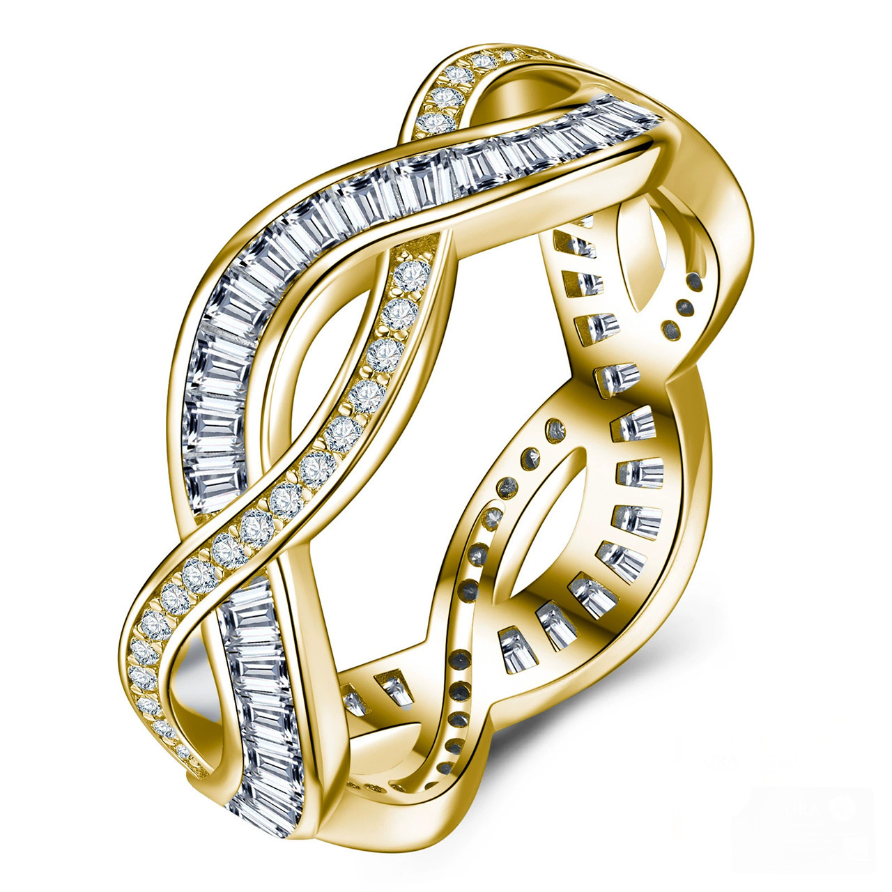 S925 Silver 3g Baguette Moissanite Intertwined Ring, D VVS1, GRA US 5-8 photo 3