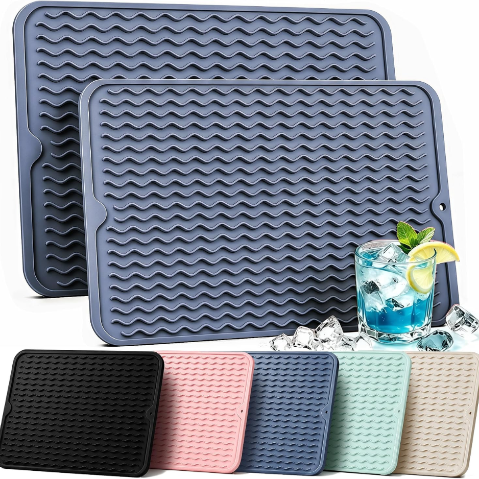 2 Pack Silicone Dish Drying Mat For Kitchen Counter Multiple Usage For Baking Cooking Placemats ShowerOrganizer Office Apartment Coffee Accessories Woman photo 1