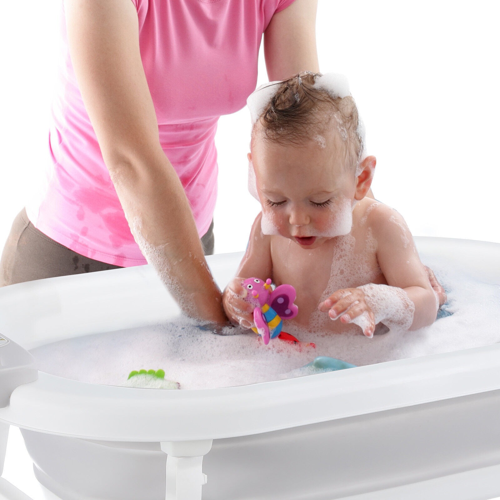 Foldable Baby Bath Tub Ergonomic With Temperature & Cushion Bath Pad And Bath Net photo 6