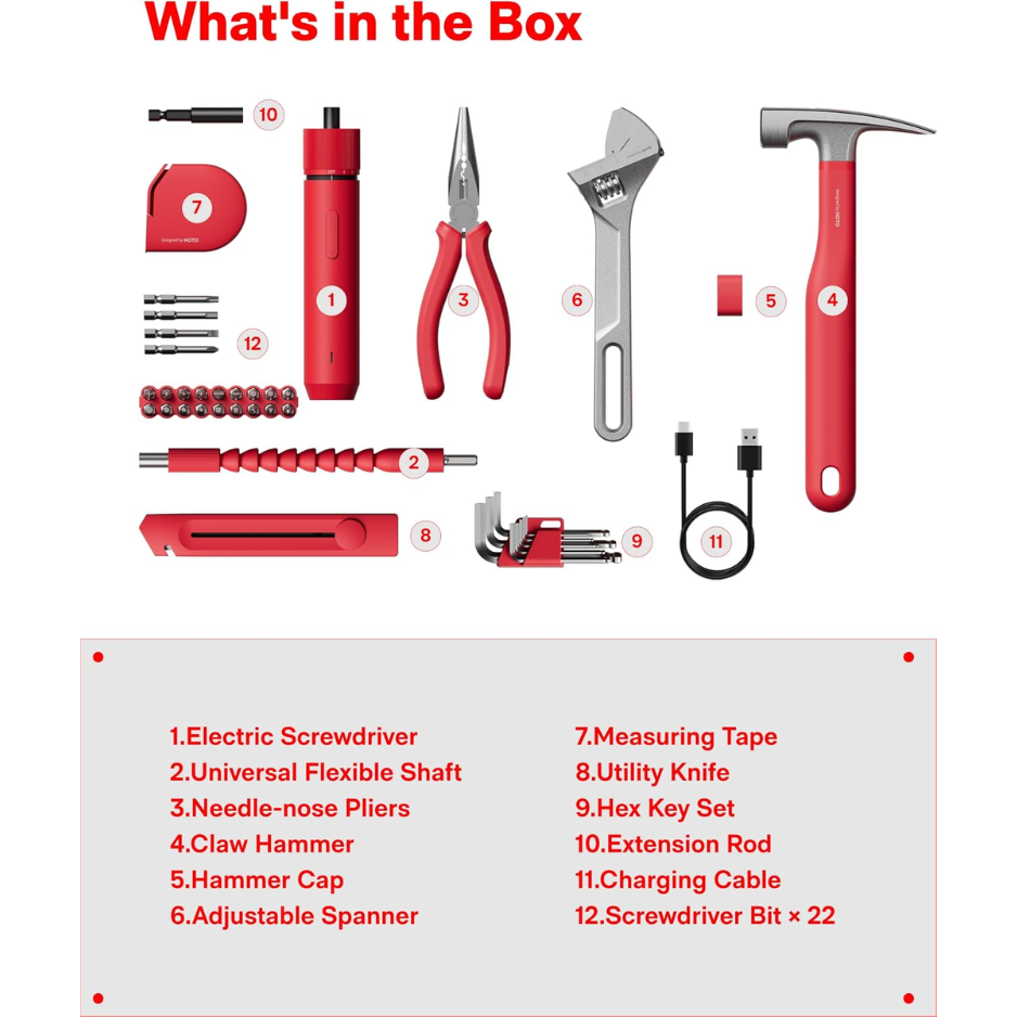 40 Piece Tool Kit, Household Tool Set W Smart Electric Screwdriver LED, 3 Torque 14 Tools & 26 Accessories Pro Grade Compact photo 8