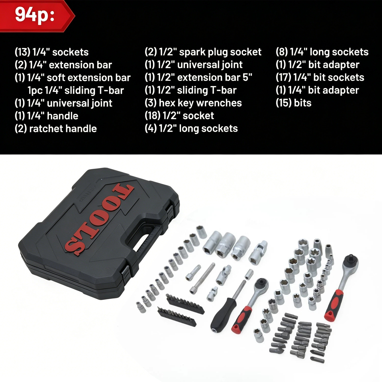 94 Piece  Drive Socket Set Screwdriver Ratchet Bits Wrench Tool Kit photo 6
