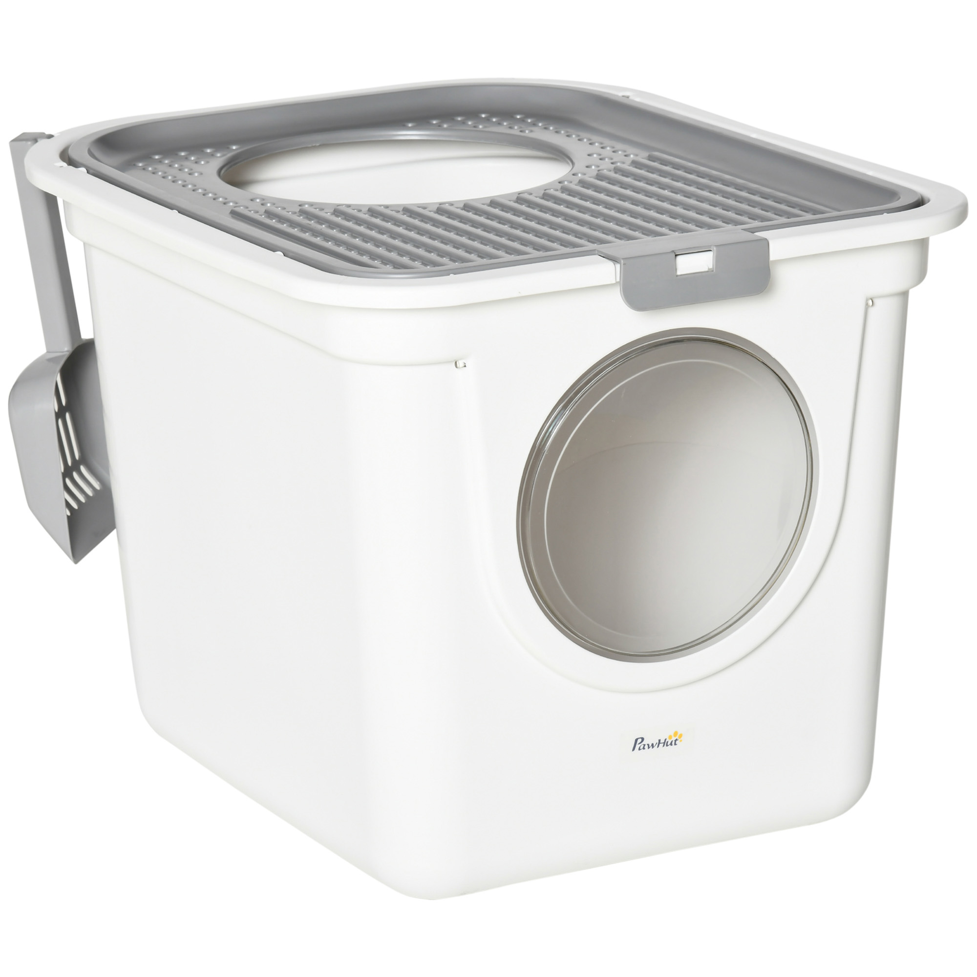 PawHut Cat Litter Box, Pet Toilet, Enclosed Kitten Pan With Front Entrance Top Exit, High Side, Scoop, White photo 5