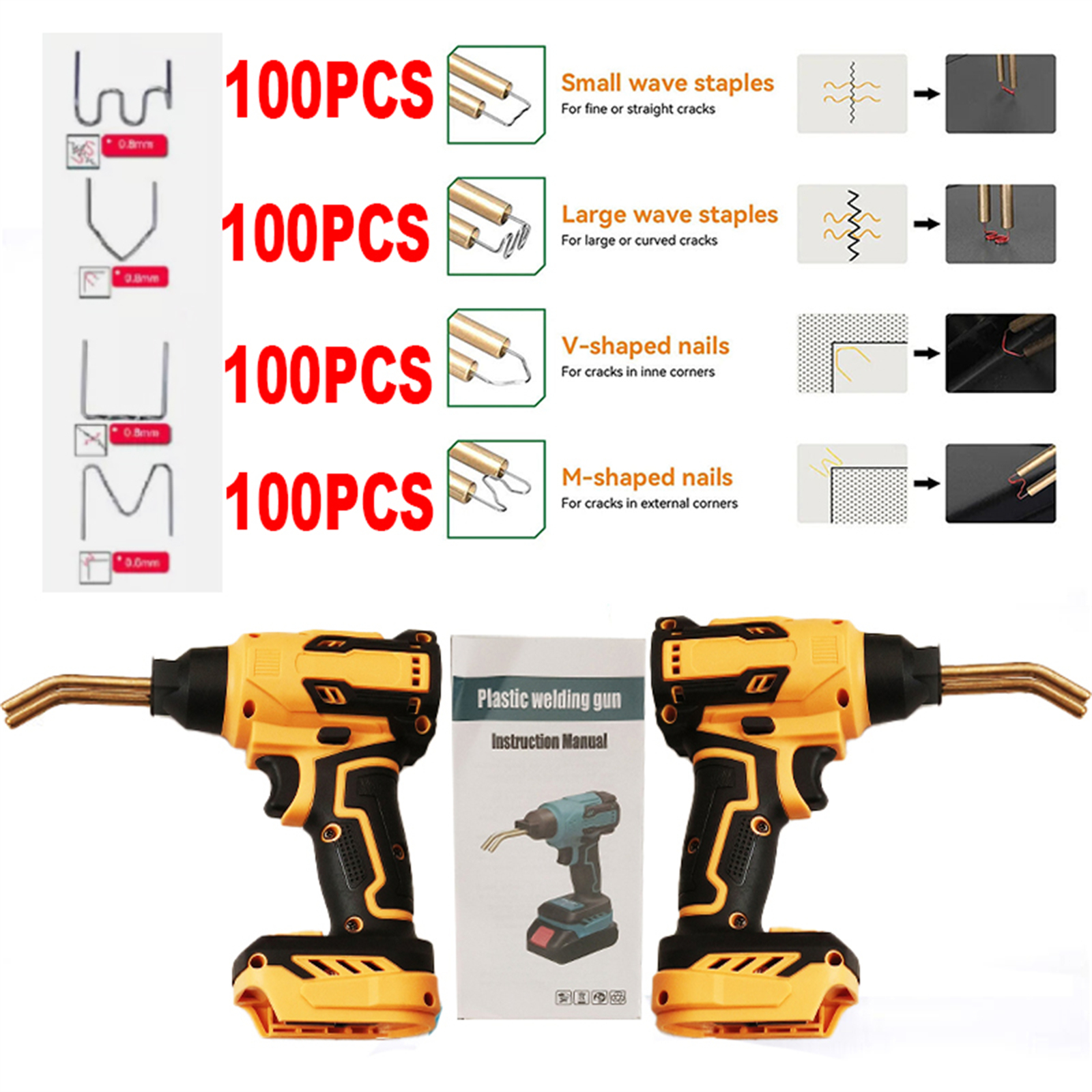 Cordless Plastic Welder Hot Stapler Bumper Welding Tool For 18V Battery  Not Included  With 400 Hot Staples For Bumper Repair Yellow photo 5