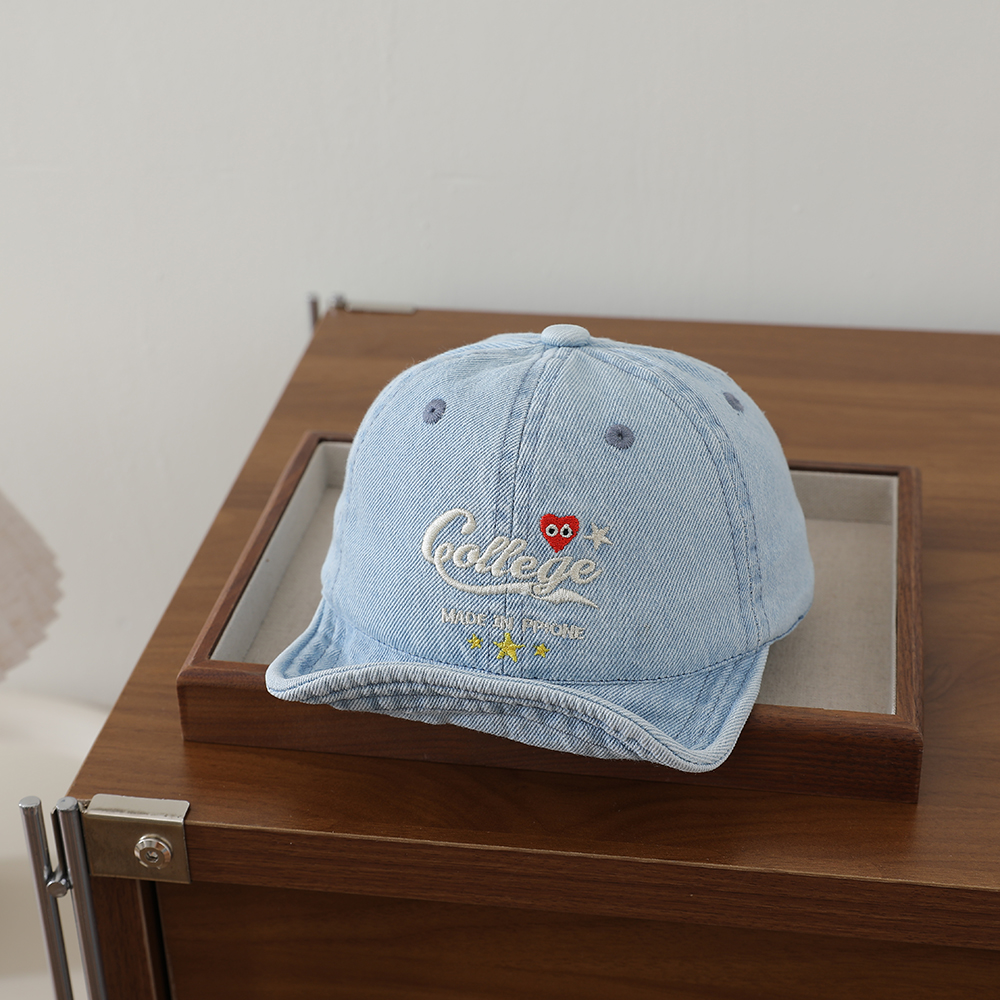 Baby Water-washed Denim Duckbill Hat With Heart-shaped Stars Embroidered On The Soft Brim - An Outdoor Casual Hat For Relaxation. photo 4