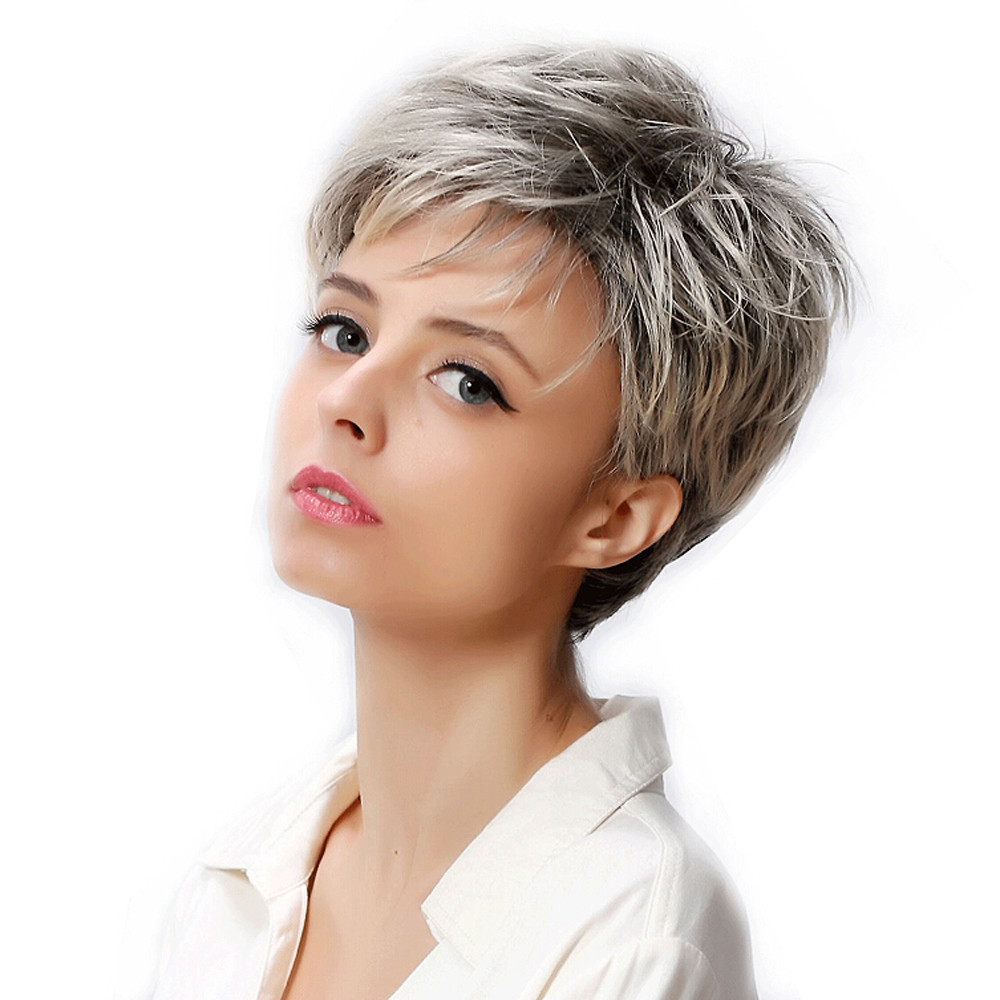 Gradient Short Straight Hair Fluffy Dyed Chemical Fiber Wig photo 5