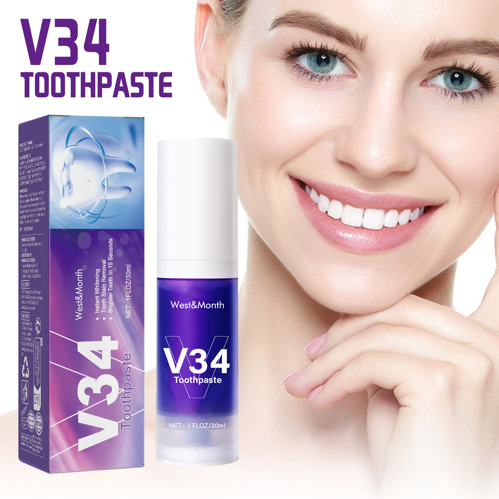 V34 Cleaning Toothpaste 30ml 1box photo 6