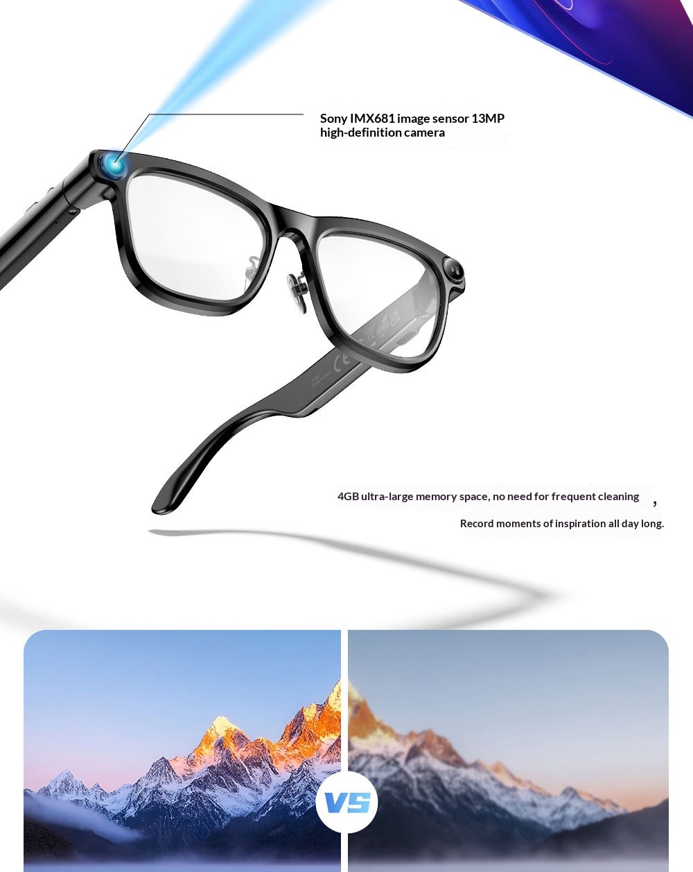 AI Smart Glasses, 1300 MP High Definition Camera, Anti Shake Shooting, Object Recognition Multi Functional Eyeglasses photo 7