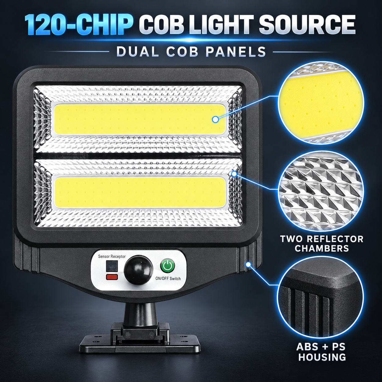 Solar Powered Rechargeable Motion Sensor COB LED Work Light 1500mAh For Auto W781 2 Street photo 2
