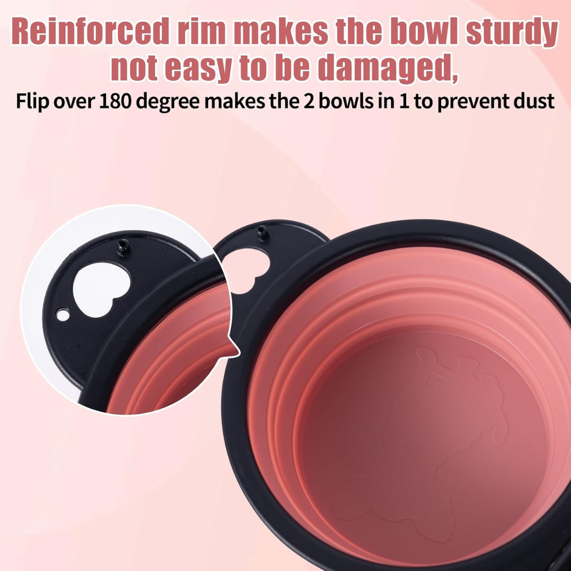 Collapsible Dog Dual Bowls Reinforced Rim 180 Degrees Flip Over Foldable Double Bowl With Lock Clips More Stable Dog Travel Bowls Pet Food Water Feeder photo 4
