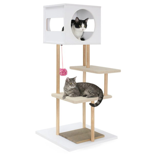 Multi-Level Cat Tree With 2 Scratching Pads, Dual-Door Cat Condo & Anti-Tipping Kit For Indoor Cats photo 1