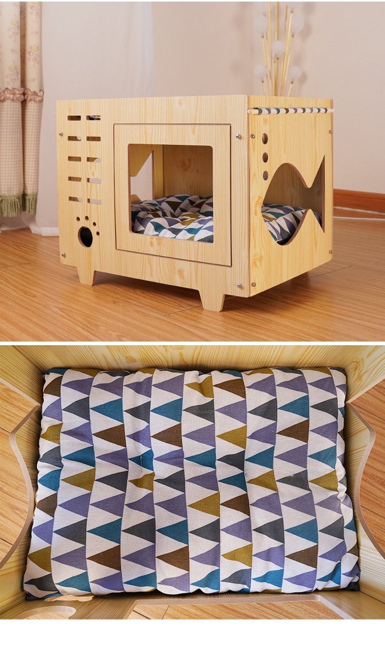 Integrated Wooden Double-Layer Pet Hammock Bed,Thick Cushion With Random Patterns photo 3