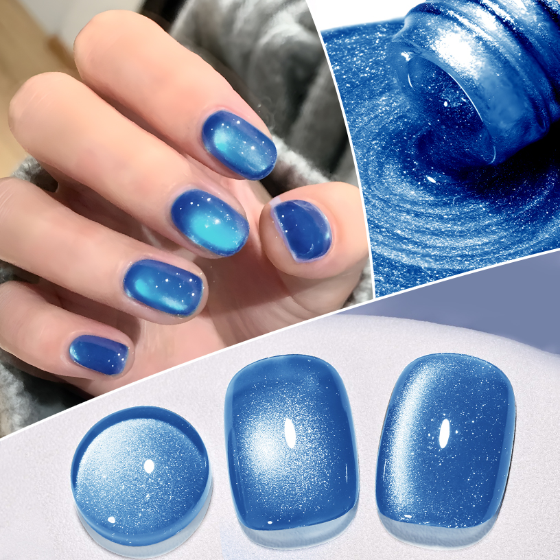 MS RAINBOW Lake Blue Cat Eye Gel Polish 02, Blue Magnetic Nail Gel, 8ml Soak Off UV LED Nail Art Gel photo 3