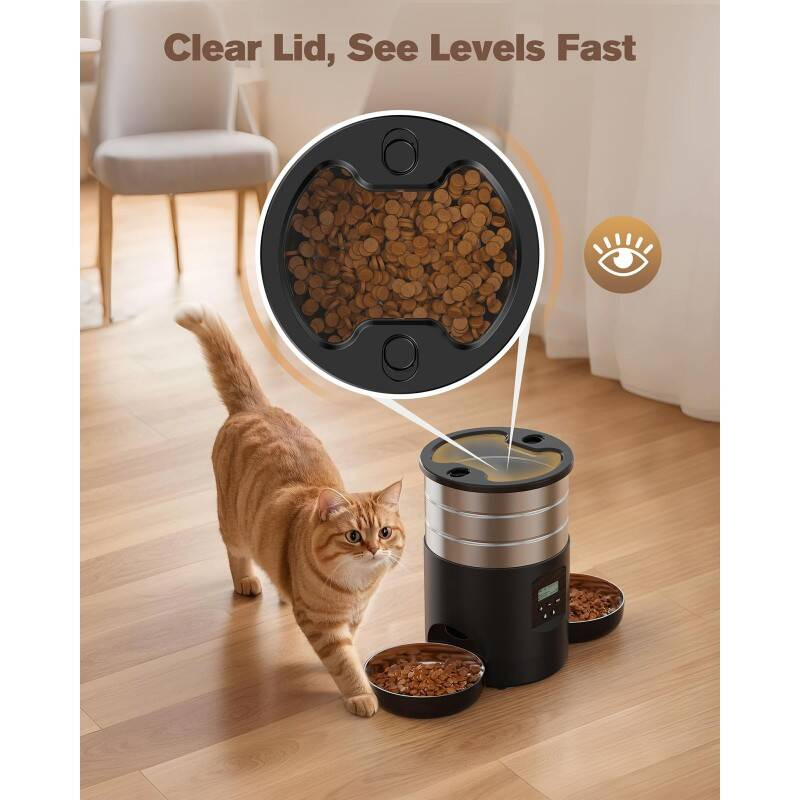 Dual Bowl Automatic Cat Feeder For Two Cats With Stable Anti Slip Design And Programmable Timer Offering One To Ten Portions Per Meal Transparent Locking Lid And Smart Dispenser For Both Dry And Wet F photo 2