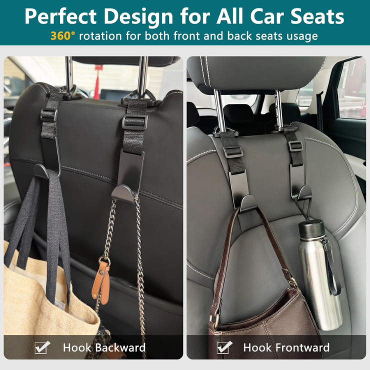 Amooca 4 Pack Anti-drop Headrest Hooks Adjustable Car Seat Organizer photo 4