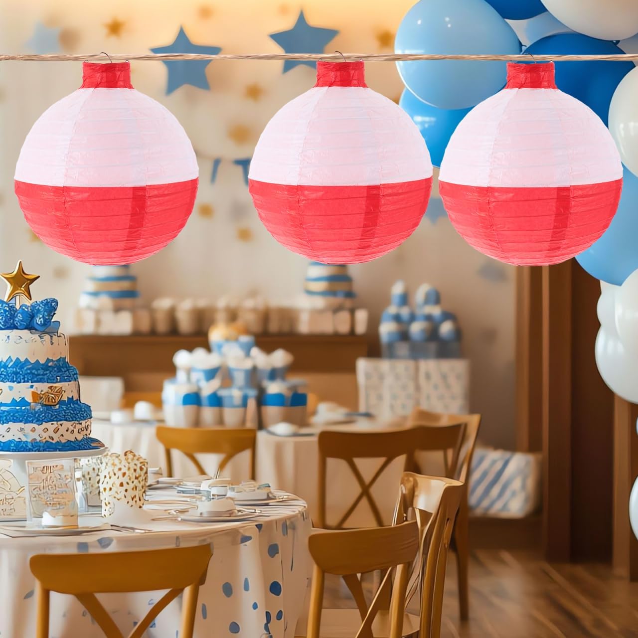 Fishing Bobber Decorations 4 Units, 7.87 Inch Ocean Themed Hanging Paper Lanterns For Birthday Party And Coastal Decor photo 2